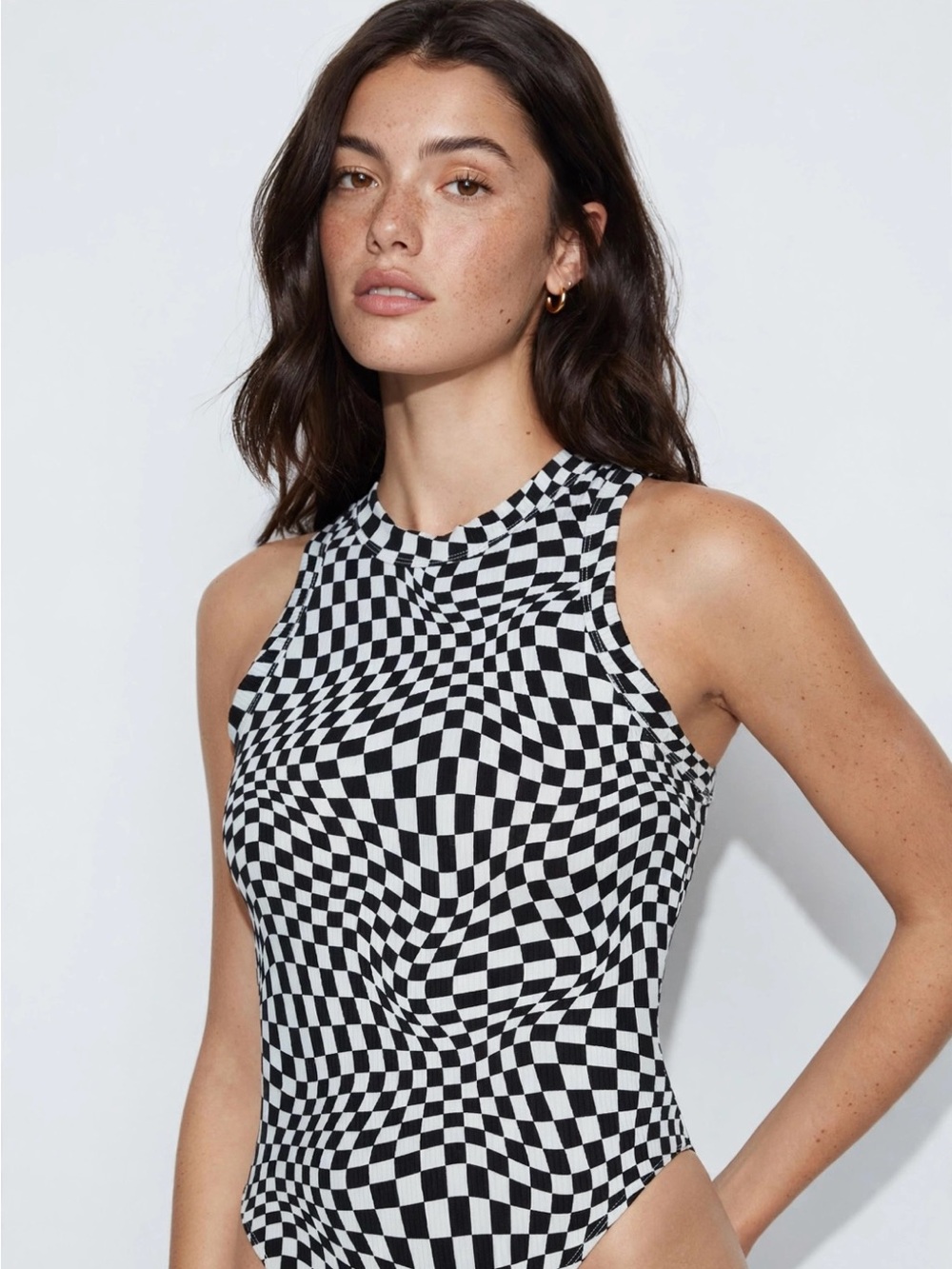 No Boundaries Black & White Checkerboard Sleeveless Bodysuit